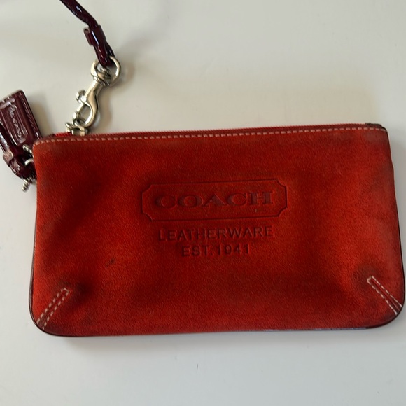Vintage Coach Red Suede with Patent leather trim Wristlet Clutch - Picture 2 of 12